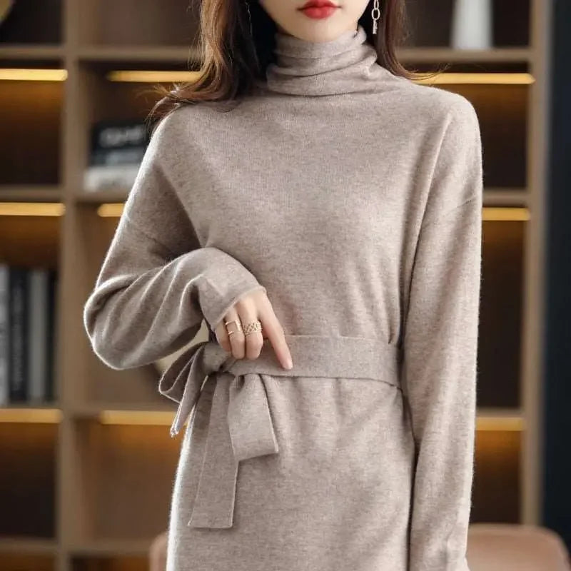 Cashmere long-sleeved knit sweater dress