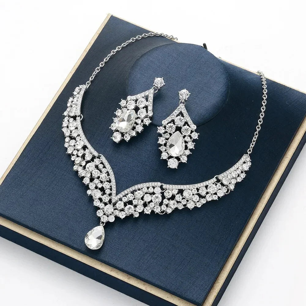 Fashion Crystal Wedding Bridal Jewelry Sets Tiara Crown Earring Necklace Bride Women Pageant Prom Jewelry Set Hair Ornaments