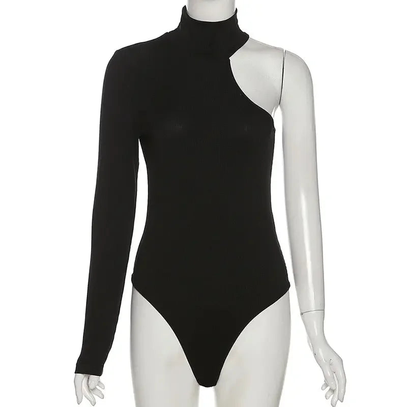 One Shoulder Black Bodysuit