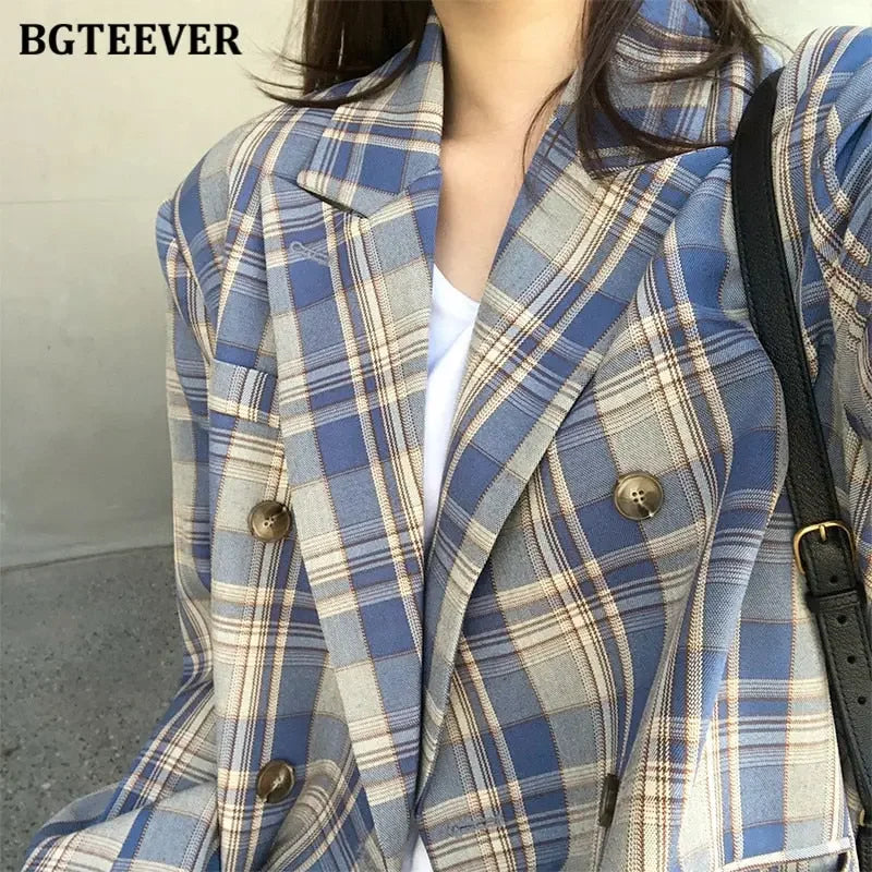 Vintage Loose Fit Plaid Blazer