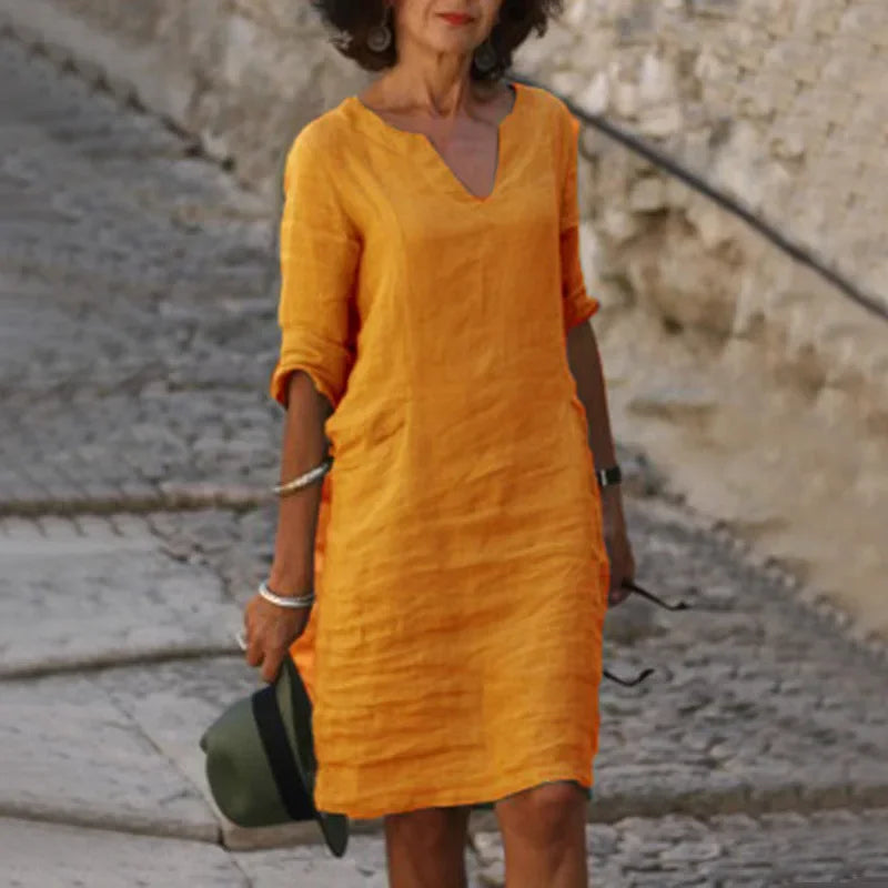 Women’s Three Quarter Sleeve Linen Dress