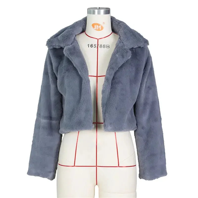 JRRY Casual Women Faux Fur Coats Long Sleeve Furry Cropped Jacket Open Stitch Fluffy Overcoat Plus Size XXL Outdoor Wear