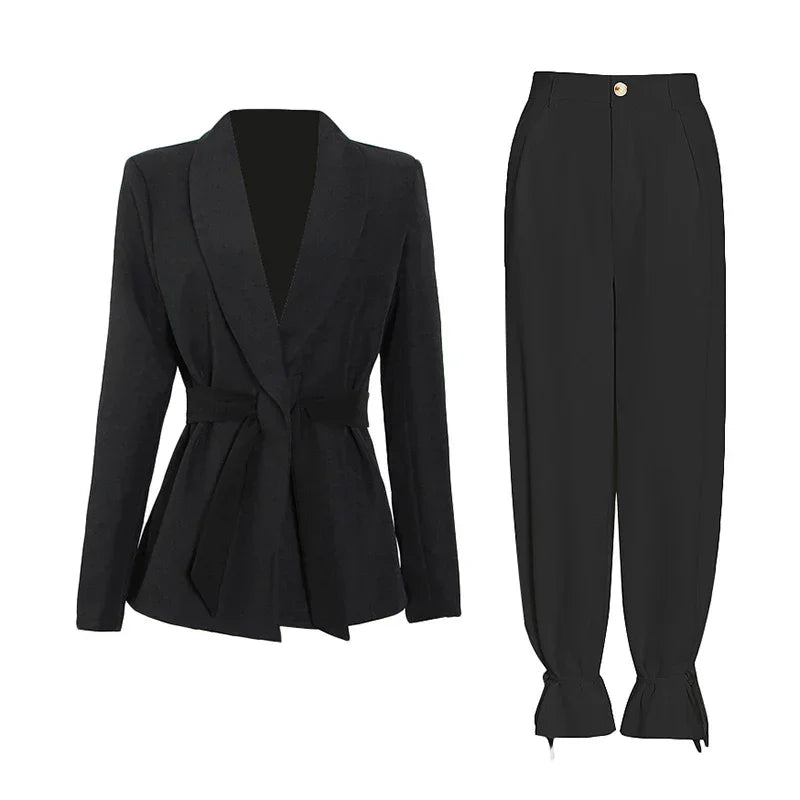 Women’s High Waist Belted Career Set