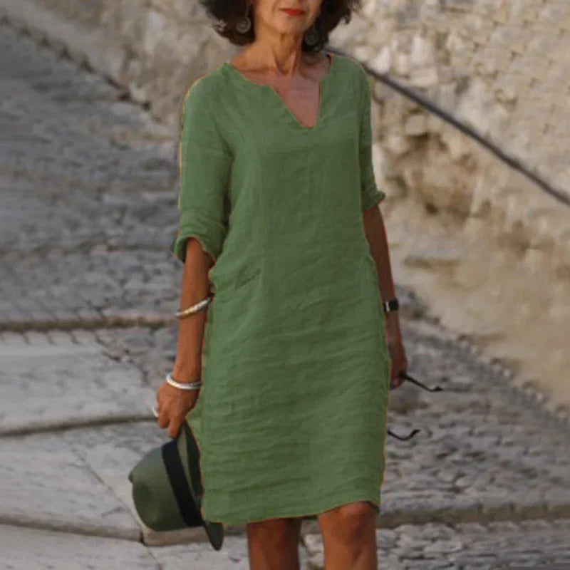 Women’s Three Quarter Sleeve Linen Dress
