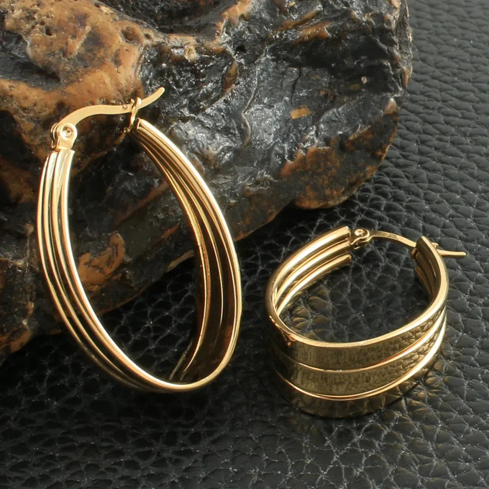 Newest Gold Color Fashion Stainless Steel Jewelry Simple Hoop Earrings Personality Bijoux En Acier Inoxydable Femme EFGZCBEP