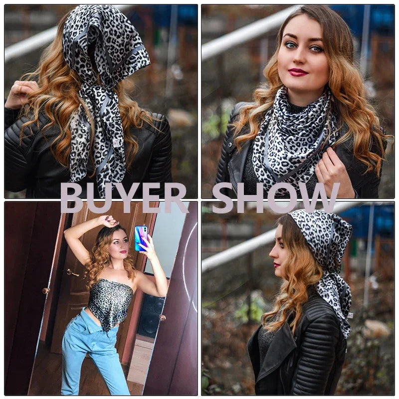 AWAYTR Fashion Head Scarf Leopard Print Satin  Hair Bands for Girls Women Headband Scarfs Body Glitter Turban Bandanas Headwear