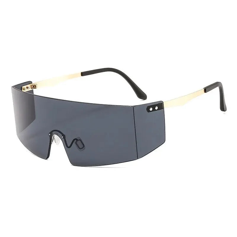 OEC CPO Fashion Rimless Sunglasses Women Men Big Flat Top Glasses Oversized Sunglasses Female Mirror Goggle UV400 O596