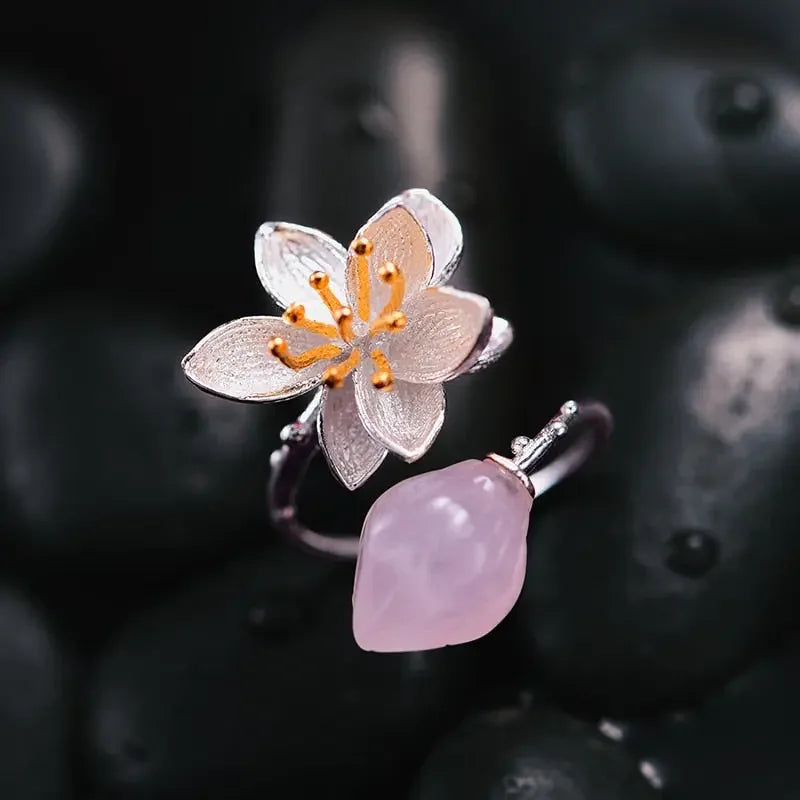Floral Artisan 925 Sterling Silver Lotus Whispers Rings