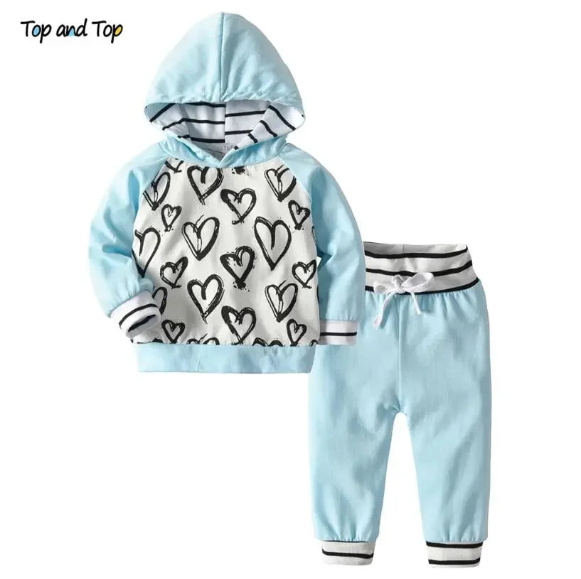 LUX BABY Hooded Sweatshirt & Striped Pants 2pcs Outfit
