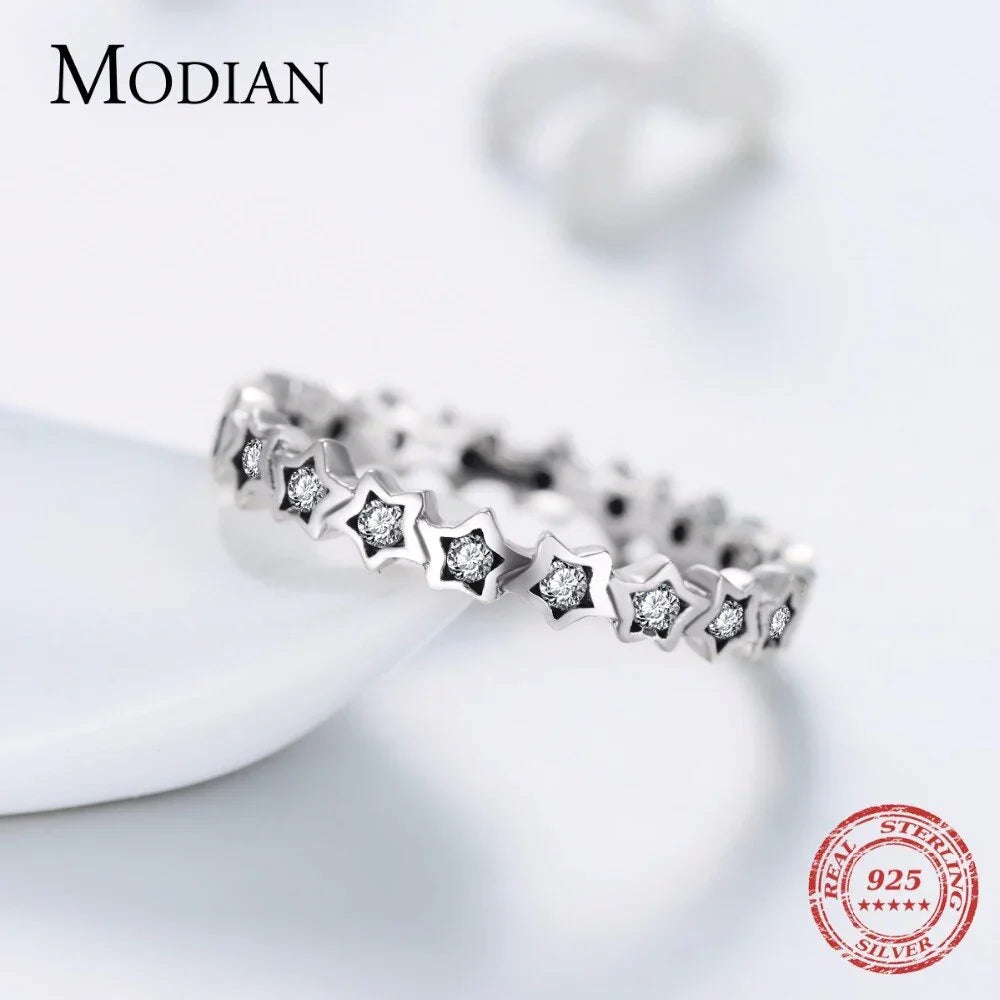 Luxury Original Delicate Solid 925 Sterling Silver stars Finger Ring Authentic Real Clear CZ Jewelry For Women Wedding Gift