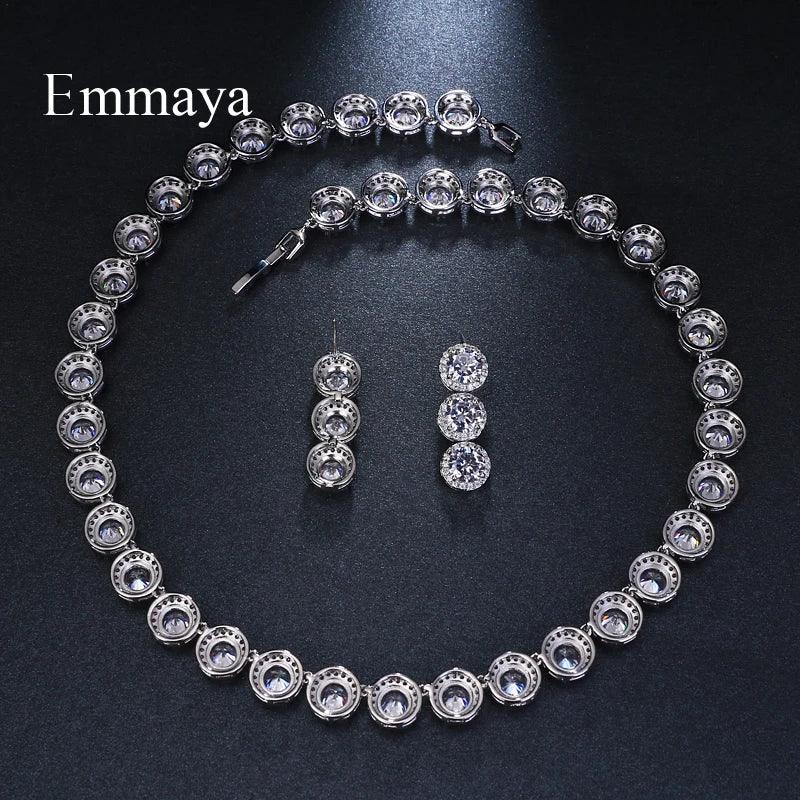 LUX Round White Gold Color AAA Cubic Zircon Jewelry Set