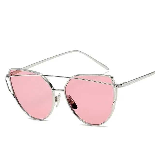 New Fashion Cat Eye Vintage Rose Gold Mirror Woman's Sunglasses Metal Reflective Flat Lens Tourism Sunglasses Multi-color style