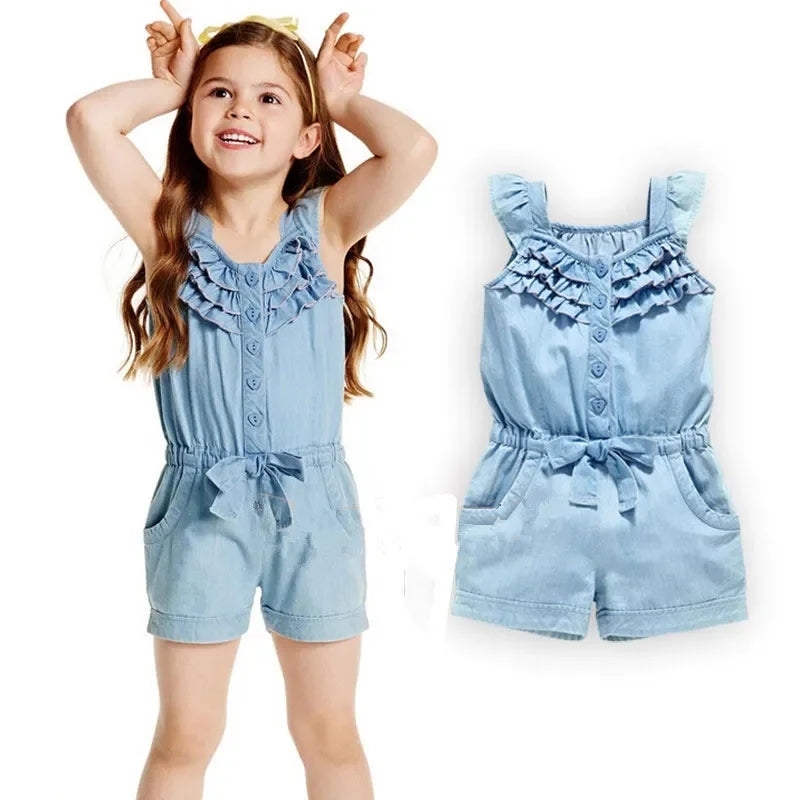 Summer Clothes Sets Toddler Girls Dresses Kids Overall Sleeveless Romper Jumpsuit Playsuit Dress Clothes Size 2-8Y