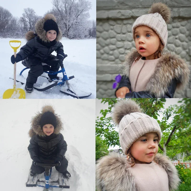 Kids Big Fur Beanie Hat