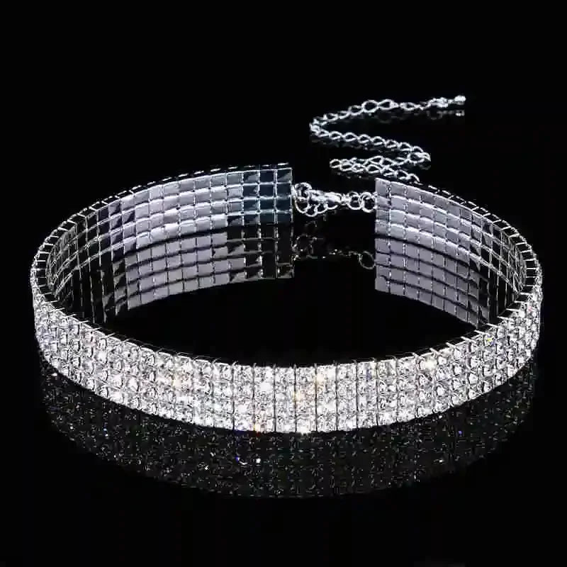 New Designed Luxury Jewelry For Women Bridal Wedding Party Prom Stretch Rhinestone Crystal Choker Necklace Elastic Cord Elegant