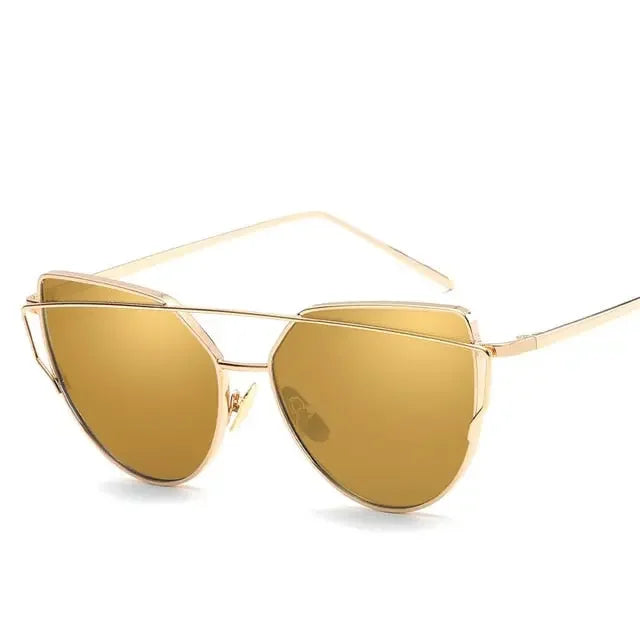 New Fashion Cat Eye Vintage Rose Gold Mirror Woman's Sunglasses Metal Reflective Flat Lens Tourism Sunglasses Multi-color style