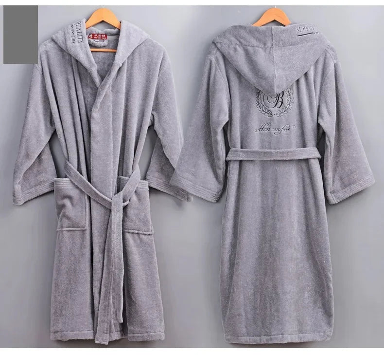 Terry Hooded Embroidery Cotton Bathrobe