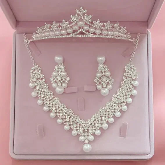 Fashion Crystal Wedding Bridal Jewelry Sets Tiara Crown Earring Necklace Bride Women Pageant Prom Jewelry Set Hair Ornaments