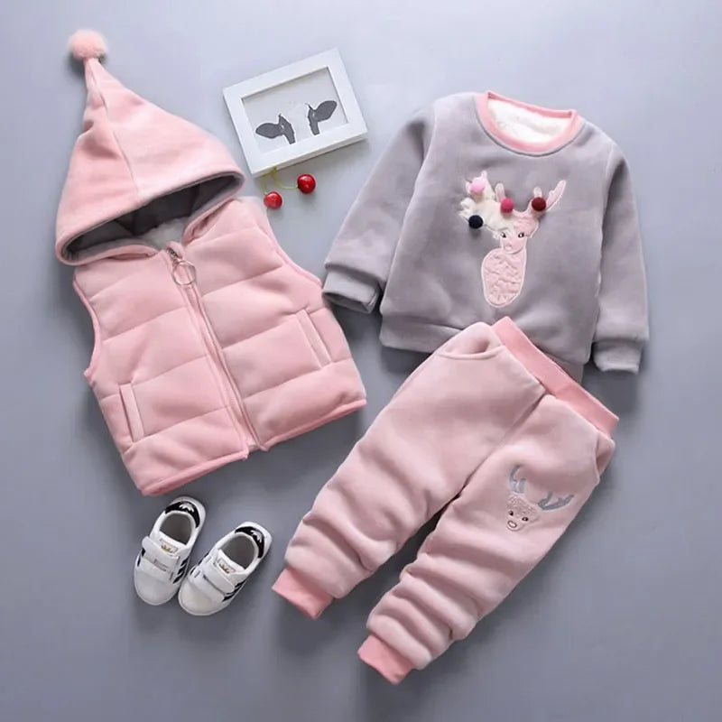Winter newborn velvet tops pullover sweatshirt vest jacket pants outfit