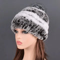 rex rabbit fur hat cap women's winter pompom caps warm natural fur knitted elastic black gray fox ball female bomber hats girsl