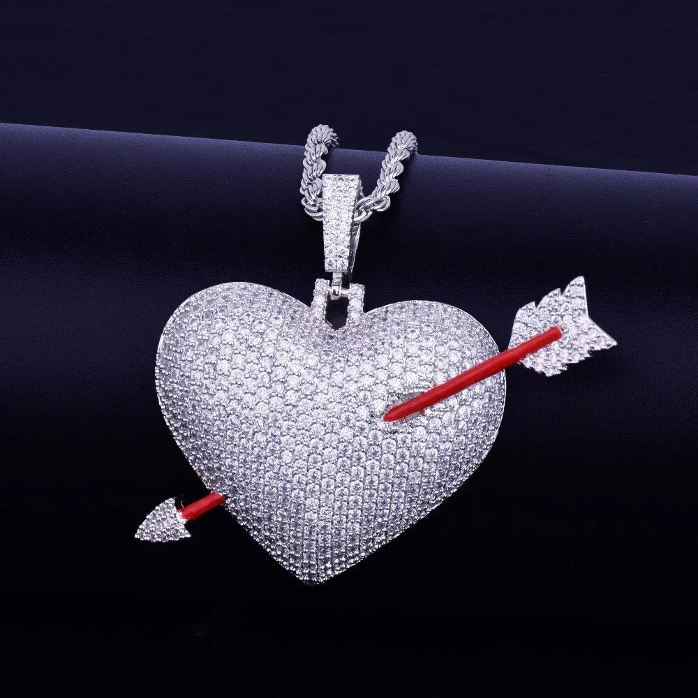 Heart Arrow Necklace & Pendant Gold Color AAA Cubic Zircon Men's Hip Hop Jewelry