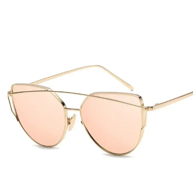 New Fashion Cat Eye Vintage Rose Gold Mirror Woman's Sunglasses Metal Reflective Flat Lens Tourism Sunglasses Multi-color style