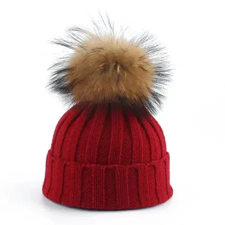 Kids Big Fur Beanie Hat