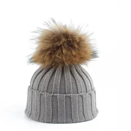Kids Big Fur Beanie Hat
