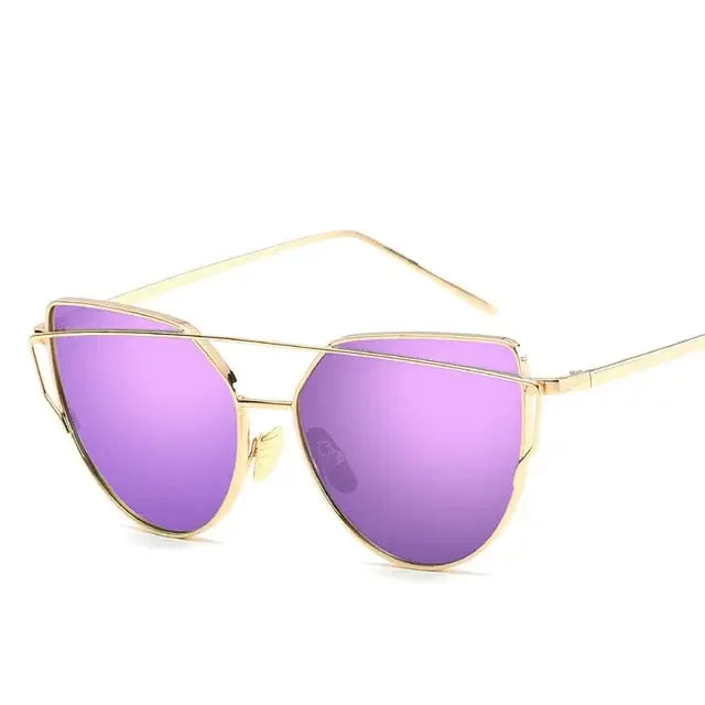 New Fashion Cat Eye Vintage Rose Gold Mirror Woman's Sunglasses Metal Reflective Flat Lens Tourism Sunglasses Multi-color style