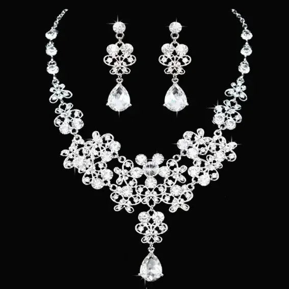 Fashion Crystal Wedding Bridal Jewelry Sets Tiara Crown Earring Necklace Bride Women Pageant Prom Jewelry Set Hair Ornaments