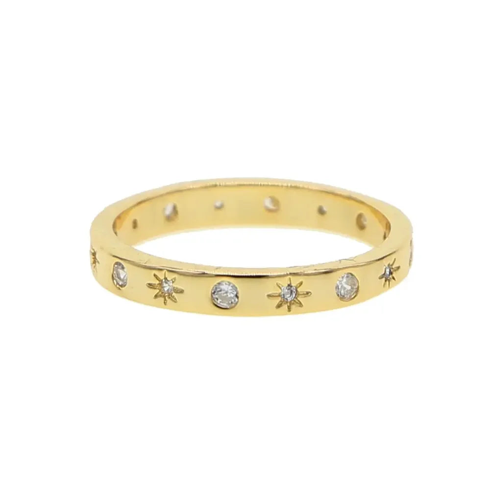 Gold color band ring for women starburst cz design simple classic fashion jewelry