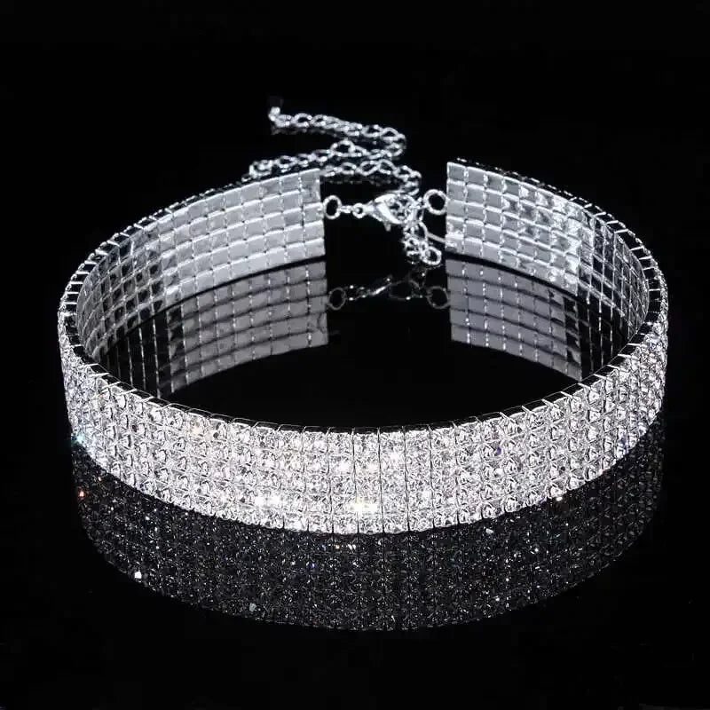 New Designed Luxury Jewelry For Women Bridal Wedding Party Prom Stretch Rhinestone Crystal Choker Necklace Elastic Cord Elegant