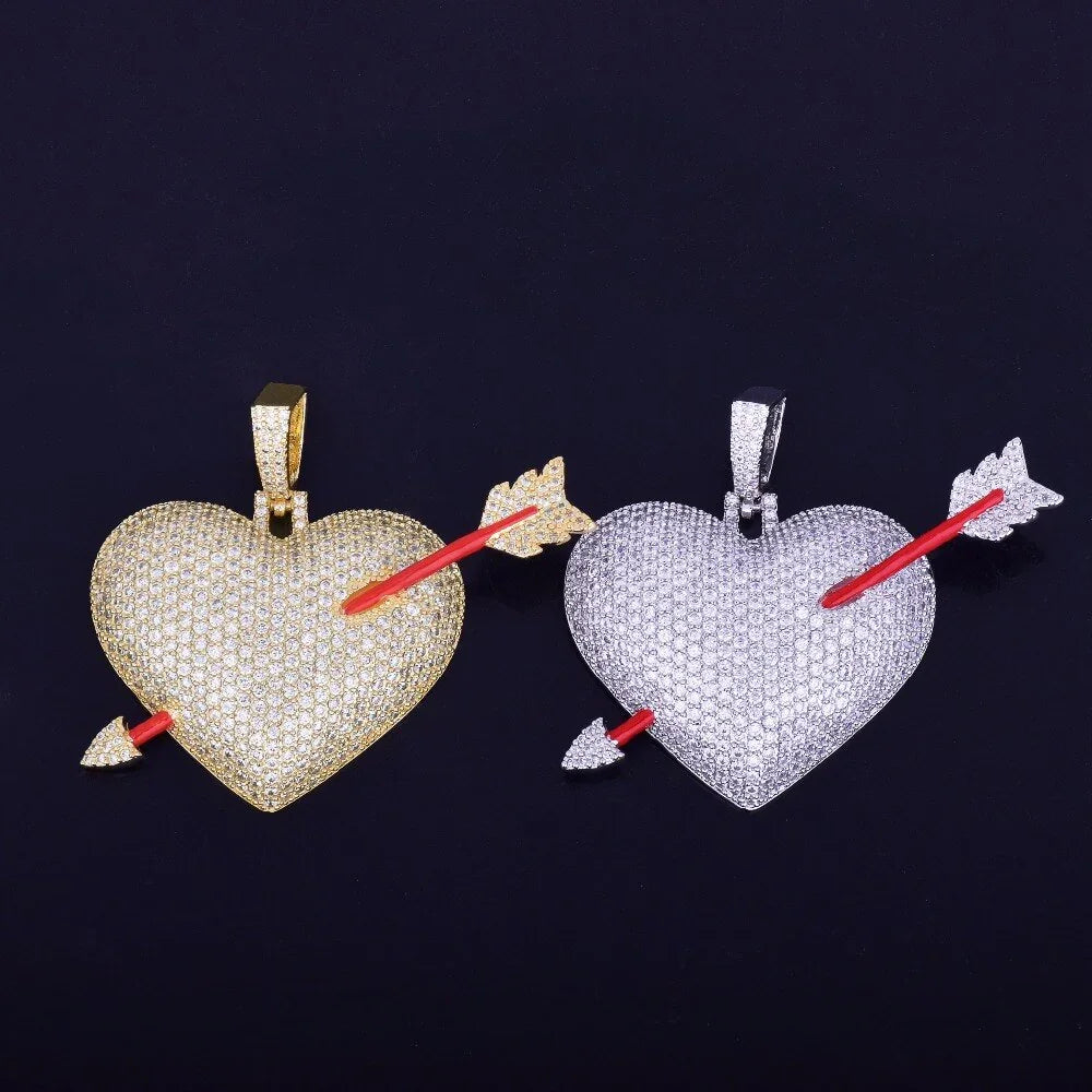 Heart Arrow Necklace & Pendant Gold Color AAA Cubic Zircon Men's Hip Hop Jewelry