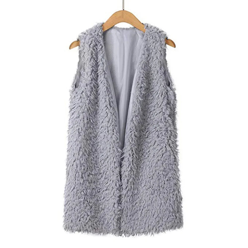 Winter Warm Faux Fur For Women Fashion Slim Fur Vest Female Light Long Coat Abrigo Mujer Furry Vest Fake Fur Comfort Bontjas