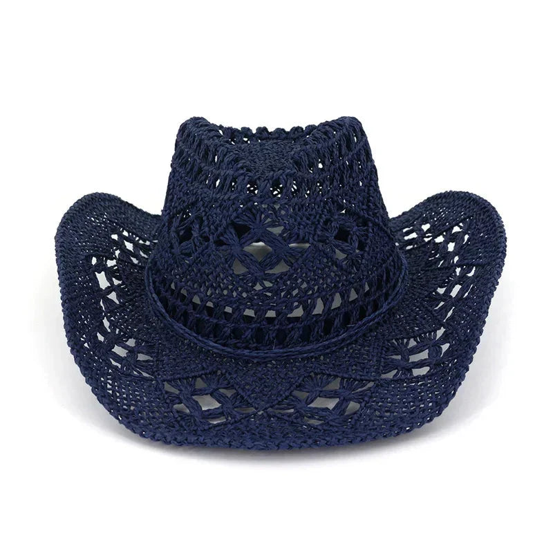 Summer Outdoor Men Women Hand-woven Western Cowboy Paper Straw Hats Wide Brim Breathable Beach Jazz Cap Sun Protection Hat