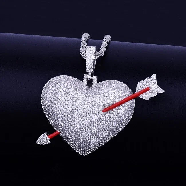 Heart Arrow Necklace & Pendant Gold Color AAA Cubic Zircon Men's Hip Hop Jewelry