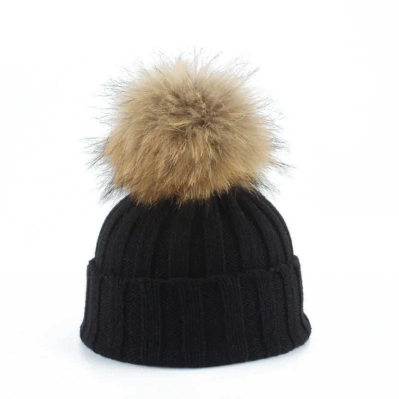 Kids Big Fur Beanie Hat