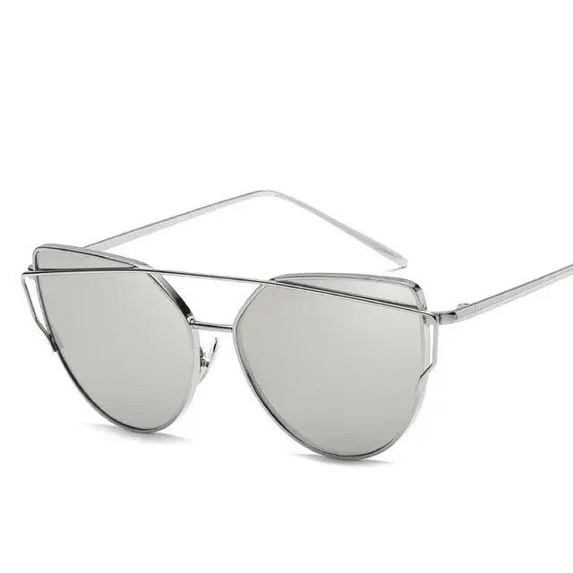 New Fashion Cat Eye Vintage Rose Gold Mirror Woman's Sunglasses Metal Reflective Flat Lens Tourism Sunglasses Multi-color style