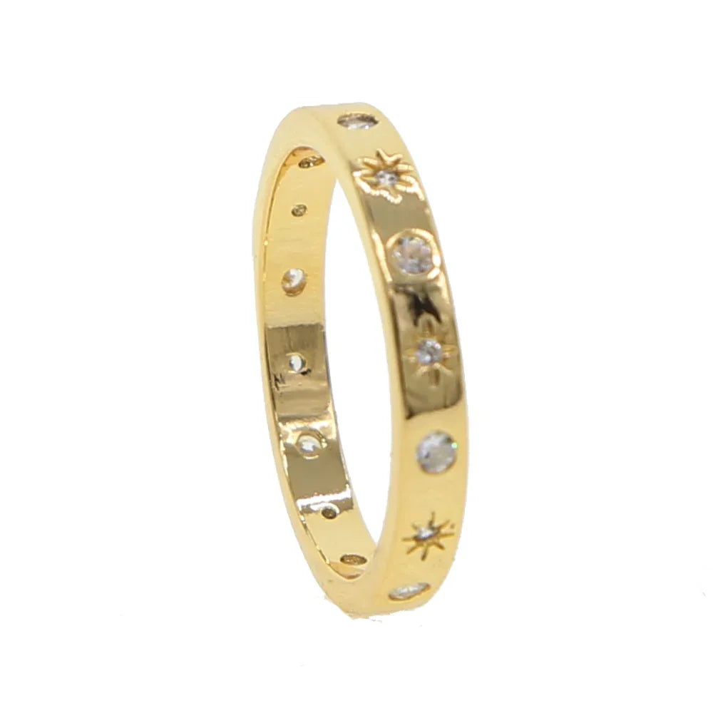 Gold color band ring for women starburst cz design simple classic fashion jewelry
