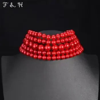 Pearl Necklace & Pendant Multi Layer Torques African Necklace Sets Dubai Wedding Bridal Jewelry Luxury Women Fashion Collar
