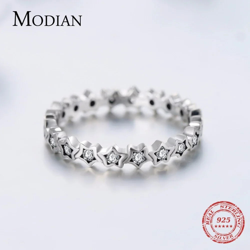 Luxury Original Delicate Solid 925 Sterling Silver stars Finger Ring Authentic Real Clear CZ Jewelry For Women Wedding Gift