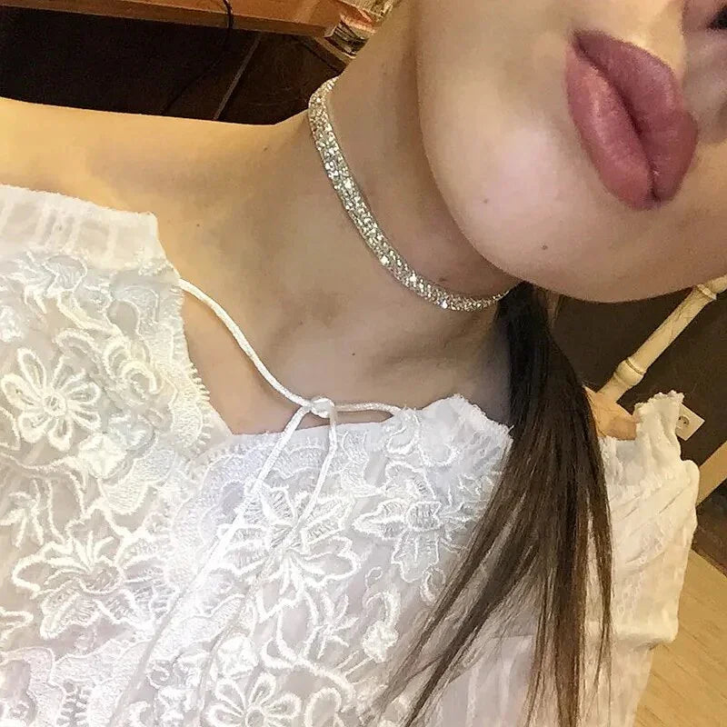 New Designed Luxury Jewelry For Women Bridal Wedding Party Prom Stretch Rhinestone Crystal Choker Necklace Elastic Cord Elegant