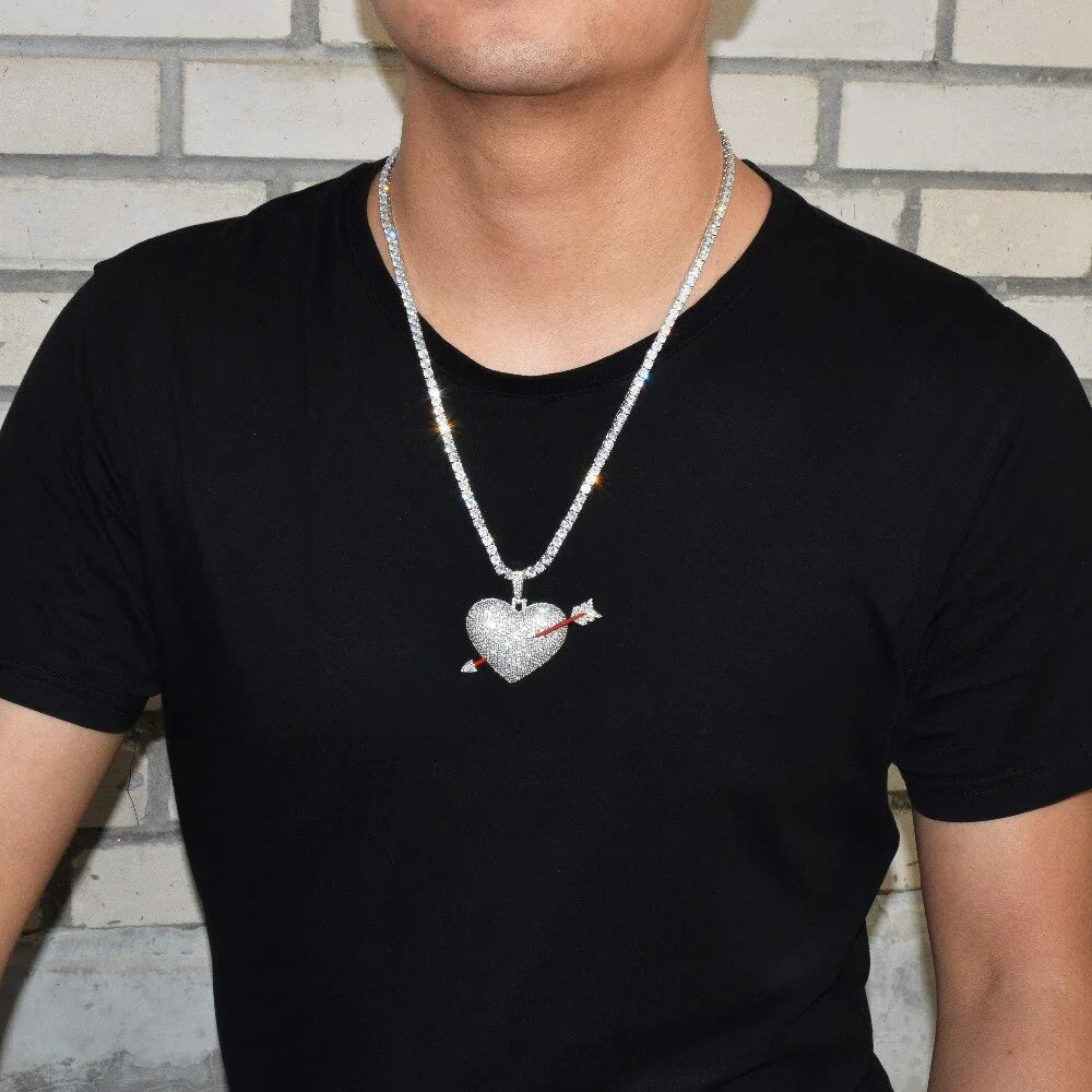 Heart Arrow Necklace & Pendant Gold Color AAA Cubic Zircon Men's Hip Hop Jewelry