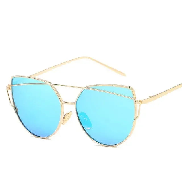 New Fashion Cat Eye Vintage Rose Gold Mirror Woman's Sunglasses Metal Reflective Flat Lens Tourism Sunglasses Multi-color style
