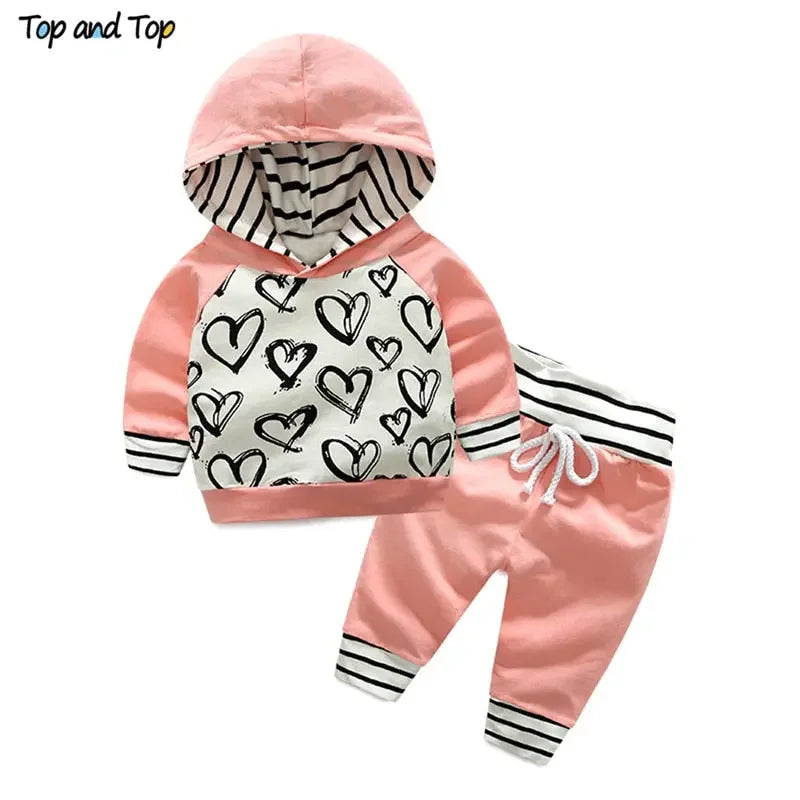 LUX BABY Hooded Sweatshirt & Striped Pants 2pcs Outfit