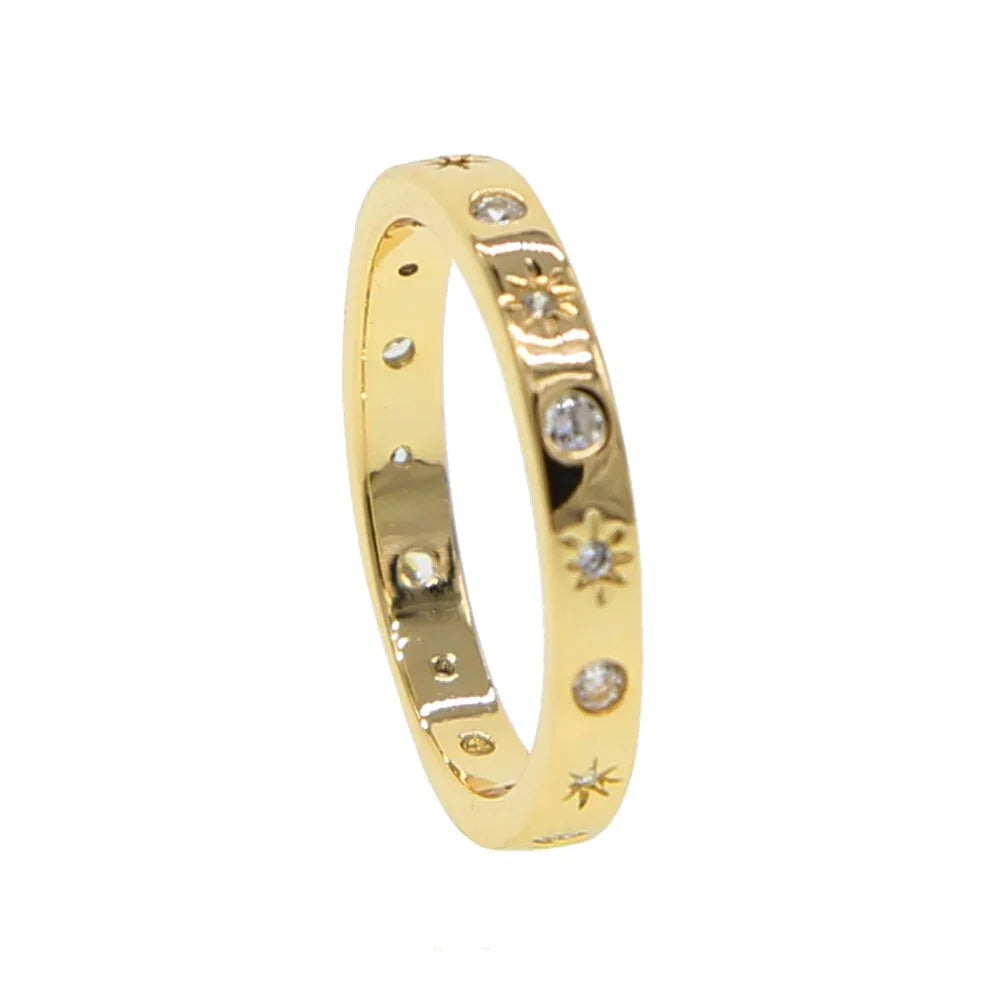 Gold color band ring for women starburst cz design simple classic fashion jewelry