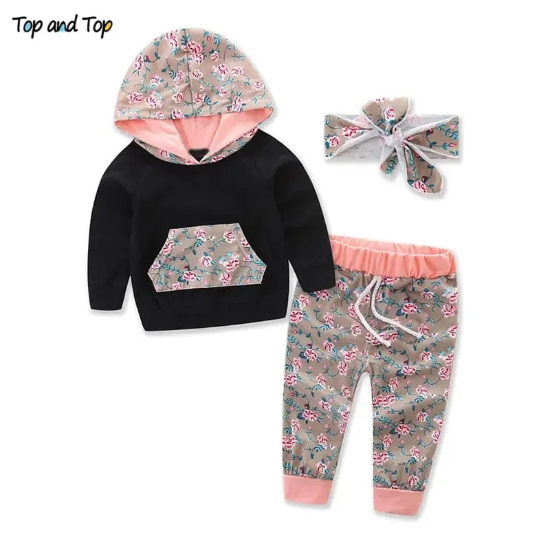 LUX BABY Hooded Sweatshirt & Striped Pants 2pcs Outfit