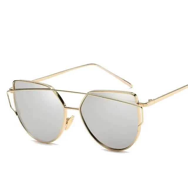 New Fashion Cat Eye Vintage Rose Gold Mirror Woman's Sunglasses Metal Reflective Flat Lens Tourism Sunglasses Multi-color style