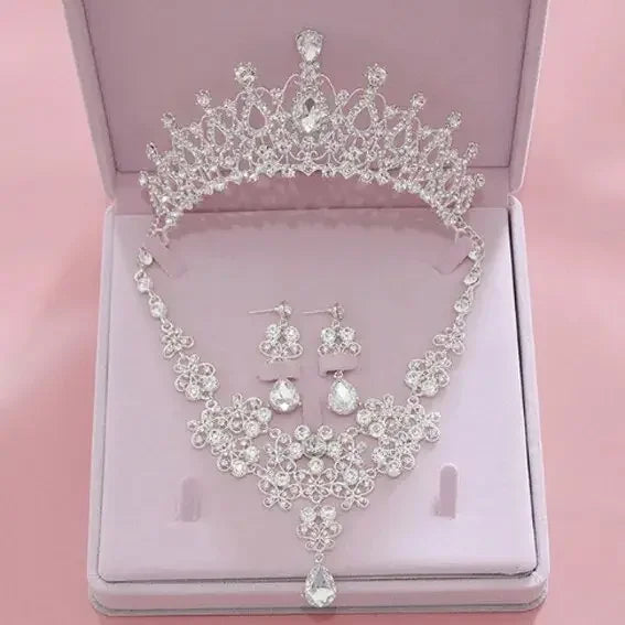 Fashion Crystal Wedding Bridal Jewelry Sets Tiara Crown Earring Necklace Bride Women Pageant Prom Jewelry Set Hair Ornaments