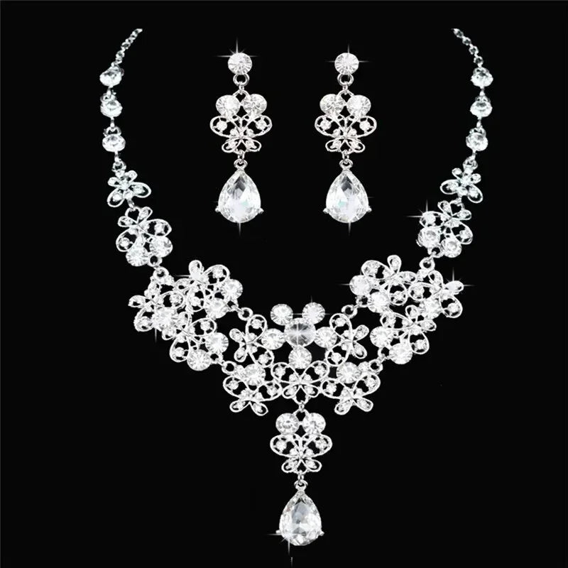 Fashion Crystal Wedding Bridal Jewelry Sets Tiara Crown Earring Necklace Bride Women Pageant Prom Jewelry Set Hair Ornaments